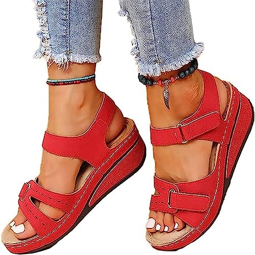 QLXYYFC Orthopädische Sandalen für Damen, Fußgewölbeunterstützung, rutschfeste orthopädische Sportsandalen, weiche Sohle, Mesh-Schuhe, modische Schuhe für Damen, waschbar (Color : Rouge, Size : 38EU von QLXYYFC