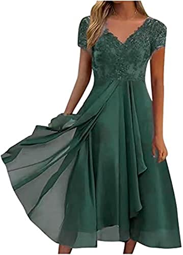 QLXYYFC Sommerkleider Damen Kurzarm Lässig V-Ausschnitt Blumendruck A-Linie Kleid Midikleid Partykleid Freizeitkleid Strandkleider Freizetikleid (Color : Verde, Size : XL) von QLXYYFC