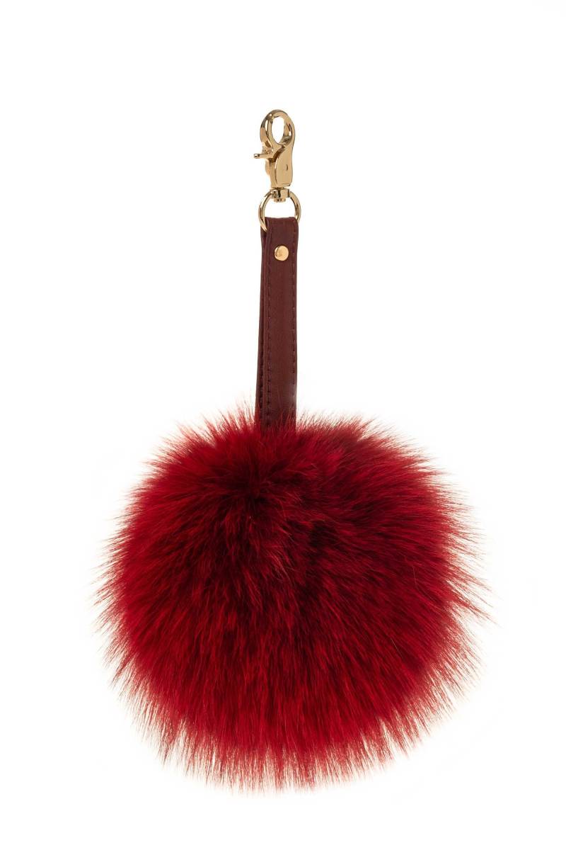 Burgund Fuchspelz Schlüsselanhänger Pompom Mit Echt Lederband von QLeathercom