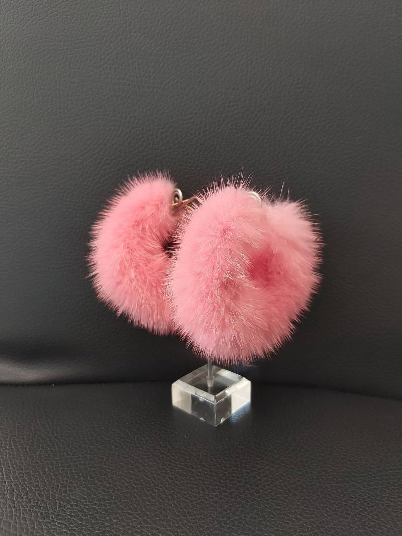 Creolen Ohrringe Mit Pink Nerz Creolen Ohrringe Mit Pink Nerz von QLeathercom