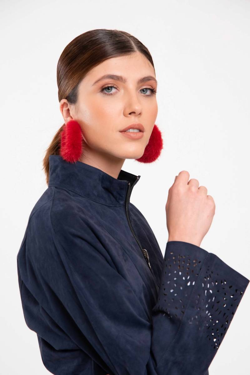 Creolen Ohrringe Mit Rotem Nerzpelz. Pelz von QLeathercom