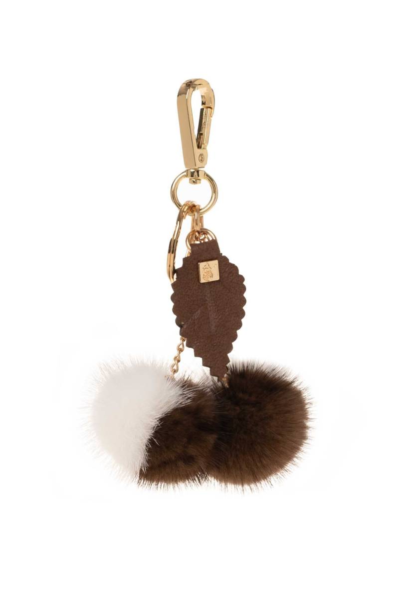 Zweifarbiger Taschenanhänger Nerz Pompom An Kette Und Echt Leder Blatt von QLeathercom