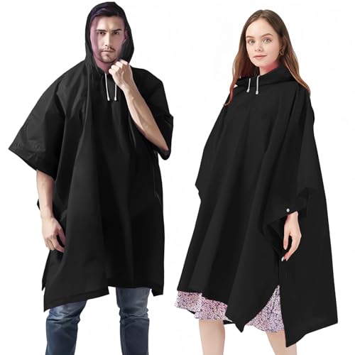 QMAHA 2 Stück Regenponcho Erwachsene, Regenponcho Damen Herren Wasserdicht Wiederverwendbar Regencape Leicht Regenmantel, Eva Regen Poncho Wasserdicht für Festival Wandern Camping Reisen von QMAHA