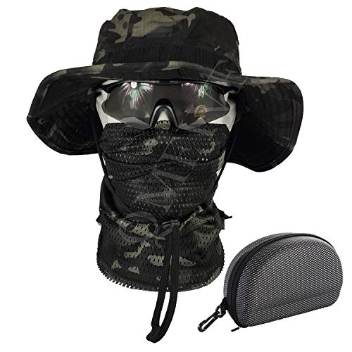 QMFIVE Gläser Taktische Boonie Hut Schal Unisex Camouflage Abgerundete Hut Fischer (Schwarze Tarnfarbe) von QMFIVE