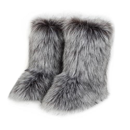 QMFUR Damen Pelzstiefel Kunstpelz Fuzzy Fluffy Mid Calf Schneestiefel Wildleder Warm Pelz Gefüttert Booties Flache Mode Stiefel, GRAU, 37.5 EU QMFUR Damen Pelzstiefel Kunstpelz Fuzzy Fluffy Mid Calf Schneestiefel Wildleder Warm Pelz Gefüttert Booties Flache Mode Stiefel, GRAU, 37.5 EU von QMFUR