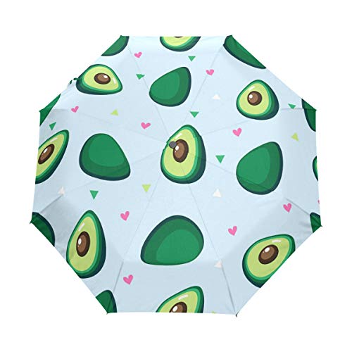 QMIN Auto Faltschirm Avocado Love Heart Muster Winddicht Anti-UV Schutz Reise Kompakt Regenschirm für Damen Herren Mädchen von QMIN