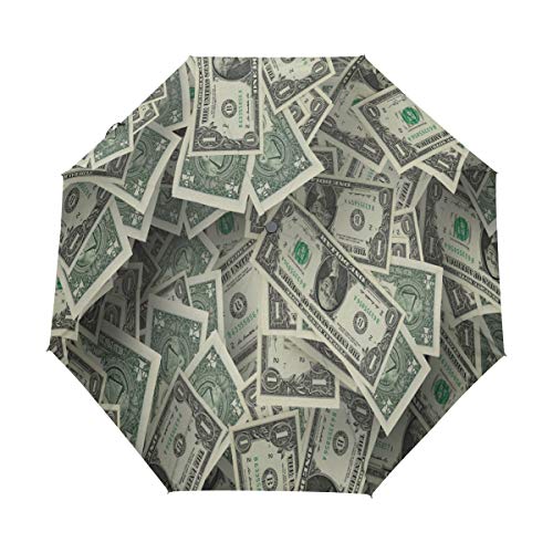 QMIN Automatisch faltbarer Regenschirm lustiger amerikanischer Dollar Geld winddicht Anti-UV Schutz Reise kompakter Regenschirm für Damen Herren Mädchen von QMIN