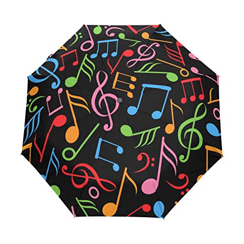 QMIN Automatischer faltbarer Regenschirm, buntes Musiknoten-Muster, winddicht, Anti-UV-Schutz, Reisen, kompakter Regenschirm für Damen, Herren, Mädchen, multi, Einheitsgröße von QMIN