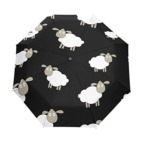 QMIN Automatischer faltbarer Regenschirm mit Schaf, Tiermuster, winddicht, UV-Schutz, Reise-Regenschirm, kompakt, für Damen, Herren, Mädchen, multi, Einheitsgröße von Erkic