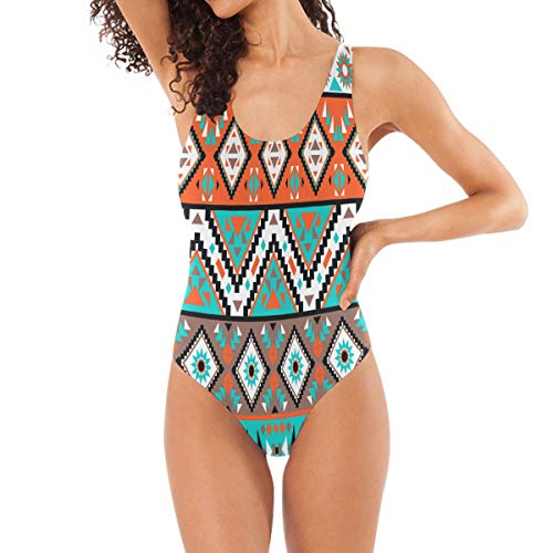 QMIN Badeanzug mit Aztekenmuster, einteilig, sexy Bikini, Tankini für Frauen Mädchen Damen Gr. L, mehrfarbig von QMIN