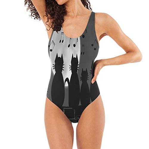 QMIN Badeanzug mit Tiermotiv, Katze, Musiknoten, einteilig, sexy Bikini, Badeanzug, Tankini für Frauen Mädchen Damen Gr. S, mehrfarbig von QMIN