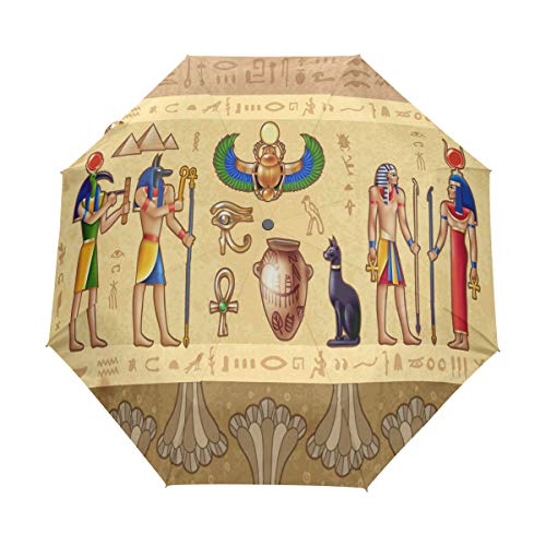 QMIN Faltbarer Regenschirm mit antikem ägyptischem Muster, winddicht, UV-Schutz, Reisen, kompakter Regenschirm für Damen, Herren, Mädchen von QMIN
