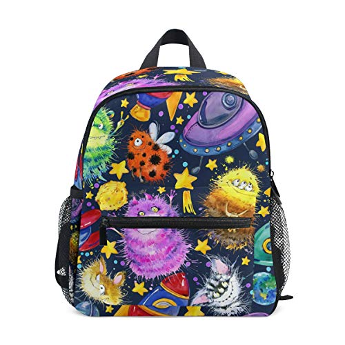 QMIN Kinder Rucksack Kunst Malerei Monster Rakete Star Space, kleine Kleinkind Vorschule Schultertasche Reise Elementar-Kindergarten Schultaschen für Mädchen Jungen Kinder von QMIN