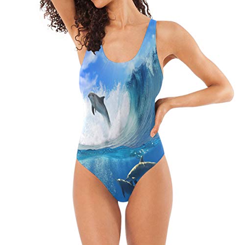 QMIN Ocean Sea Animal Delphin Badeanzüge Einteiler Bademode Sexy Bikini Badeanzüge Tankini für Frauen Mädchen Damen, mehrfarbig, M von QMIN
