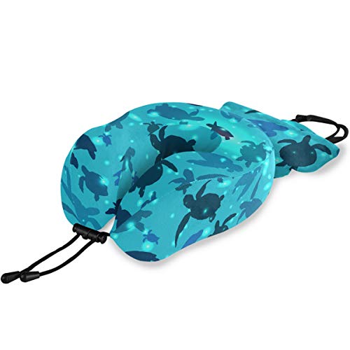 QMIN Reisekissen Ocean Sea Animal Schildkröte, Memory Foam Nackenkissen Unterstützung, U-förmiges Kissen, ergonomisches Nackenkissen, Reiseset für Langstrecken Flugzeuge Auto Zug von QMIN