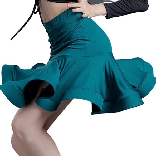 2023 Latin Dance Rock Kinder Frauen Bühne Leistung Praxis Kleidung Unregelmäßige Mädchen Rumba Samba Tango Cha Cha Ballsaal Kleid Rüschen Wettbewerb Dancewear,Blau,110cm von QMIQMI