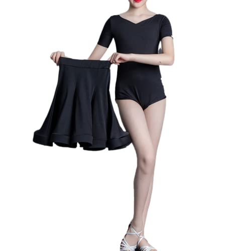 QMIQMI Kinder Latein Tanzkleid Kurzarm Ballettanzug Mädchen Tanzübungskleid Tanzperformance Kostüm für Samba Tango Cha-cha Plissee-Kleider,Schwarz,130cm von QMIQMI