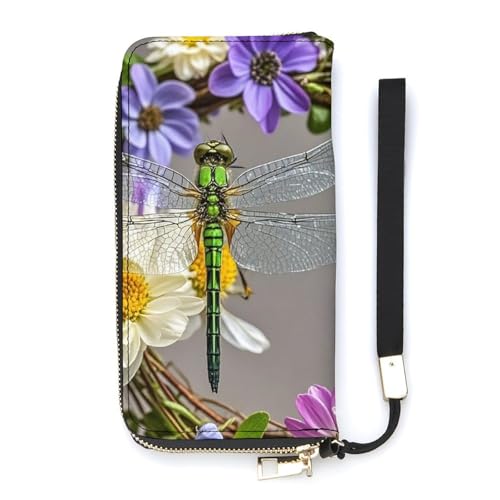 Image of Libelle in Wreath Wallet Large Capacity Clutch Cash PursePU Leather Long Zipper Pouch Wallet Uni, white, 20x10.5cm, Wallet, weiß, 20x10.5cm, Brieftasche von QMKFWT
