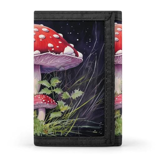 Mushrooms in The Grass Casual Wallet Kreditkartenetui Premium Dokument Organizer Etui für Männer und Frauen von QMKFWT