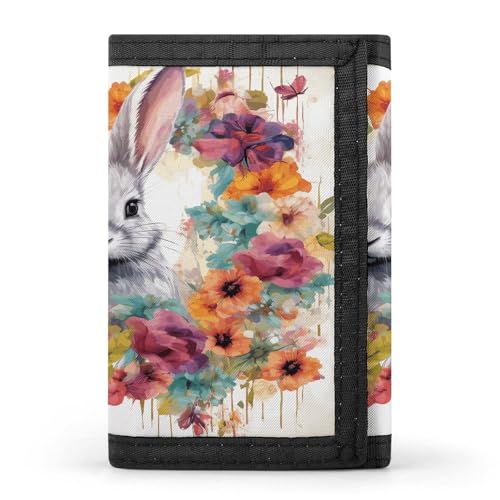 QMKFWT Aquarell-Geldbörse mit Kaninchen- und Blumenmotiv, Kreditkartenhalter, Premium-Dokumenten-Organizer für Damen und Herren QMKFWT Aquarell-Geldbörse mit Kaninchen- und Blumenmotiv, Kreditkartenhalter, Premium-Dokumenten-Organizer für Damen und Herren von QMKFWT