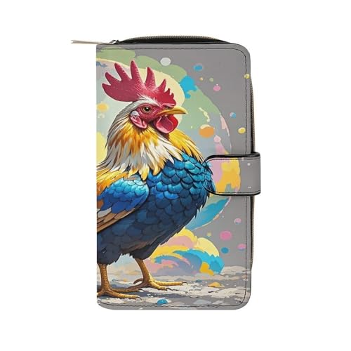 QMKFWT Art Colorful Chicken Leather Wallet Long Checkbook Wallets Classic Bifold Ladies Clutch with ID Window von QMKFWT