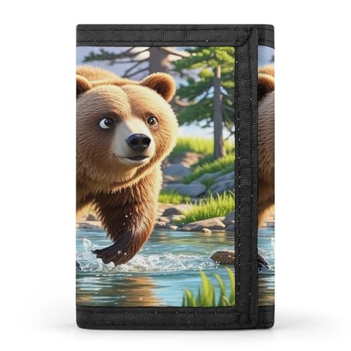 QMKFWT Bear Crossing The River Casual Wallet Credit Card Holder Premium Document Organizer Case for Men And Women von QMKFWT