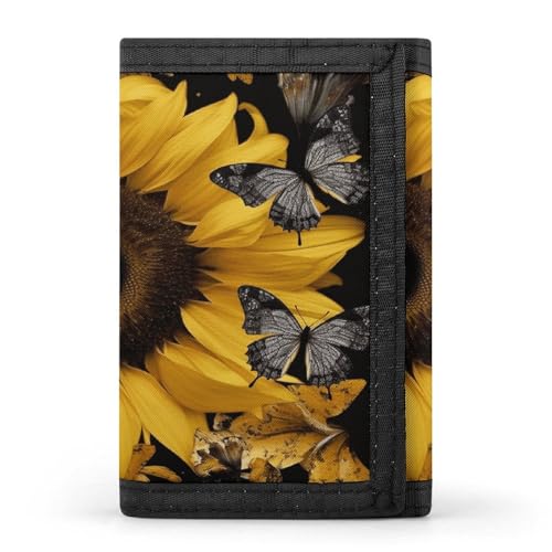 QMKFWT Butterfly and Sunflower Casual Wallet Credit Card Holder Premium Document Organizer Case for Men And Women von QMKFWT