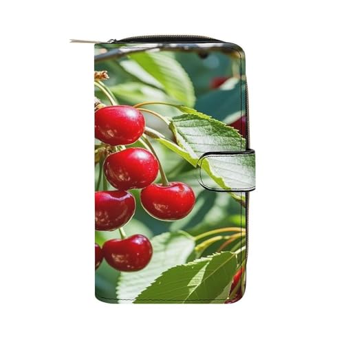QMKFWT Cherry Leather Wallet Long Checkbook Wallets Classic Bifold Ladies Clutch with ID Window von QMKFWT
