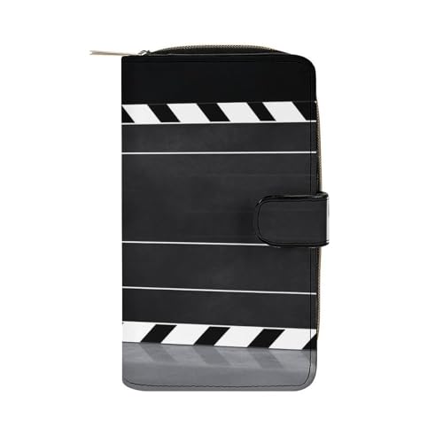 QMKFWT Classic Movie Clapboard Black Leather Wallet Long Checkbook Wallets Classic Bifold Ladies Clutch with ID Window von QMKFWT