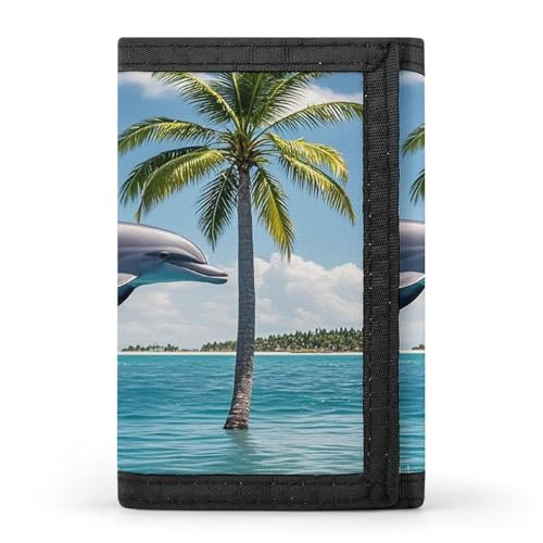 QMKFWT Delfine und Palmen Casual Wallet Kreditkartenetui Premium Dokument Organizer Etui für Männer und Frauen von QMKFWT