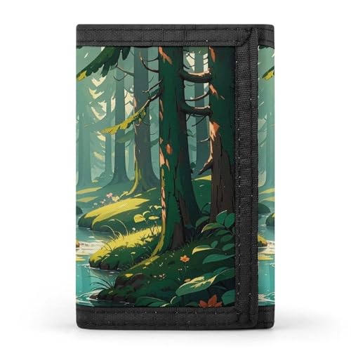 QMKFWT Enchanted Wilderness Fantasy on Dark Green Casual Wallet Credit Card Holder Premium Document Organizer Case for Men And Women von QMKFWT