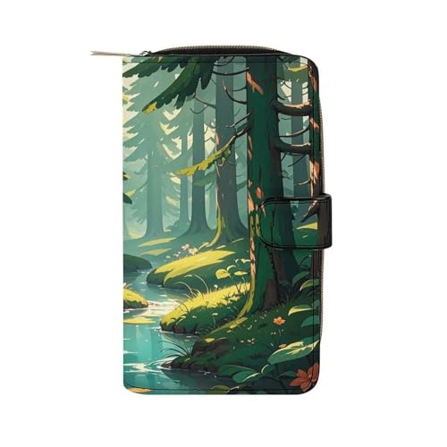 QMKFWT Enchanted Wilderness Fantasy on Dark Green Leather Wallet Long Checkbook Wallets Classic Bifold Ladies Clutch with ID Window von QMKFWT