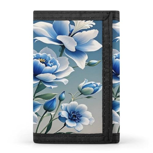 QMKFWT Geldbörse mit Blumenmuster, Kreditkartenhalter, Premium-Dokumenten-Organizer, für Damen und Herren, Blau / Weiß von QMKFWT