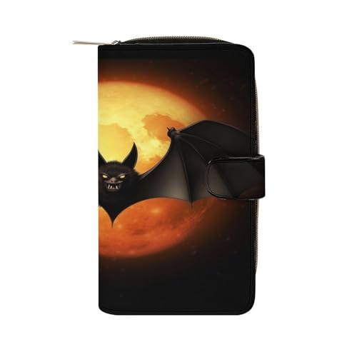 QMKFWT Halloween Fledermaus Leder Geldbörse lang Scheckbuch Geldbörsen Klassisch Bifold Damen Clutch mit Ausweisfenster von QMKFWT