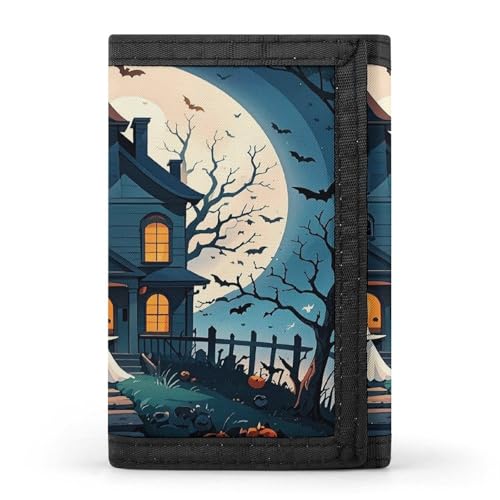 QMKFWT Haunted House Tree Witch Halloween Casual Wallet Credit Card Holder Premium Document Organizer Case for Men And Women von QMKFWT