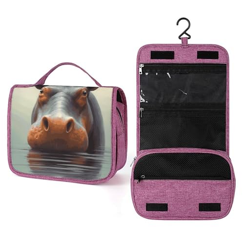 QMKFWT Hippo Kulturbeutel, wasserdicht, Make-up-Tasche mit Aufhängehaken, Kosmetiktaschen für Damen, Reiseutensilien von QMKFWT