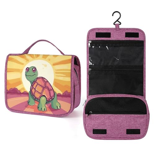 QMKFWT Kulturbeutel mit Schildkröte in der Sonne, wasserdichte Make-up-Tasche mit Haken zum Aufhängen, Kosmetiktasche für Damen, Reiseutensilien von QMKFWT