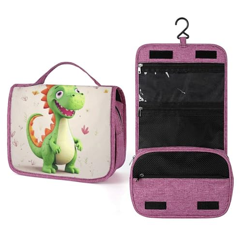 QMKFWT Kulturbeutel mit niedlichem Dinosaurier-Motiv, wasserdicht, Make-up-Tasche mit Haken zum Aufhängen, Kosmetiktasche für Damen, Reiseutensilien von QMKFWT