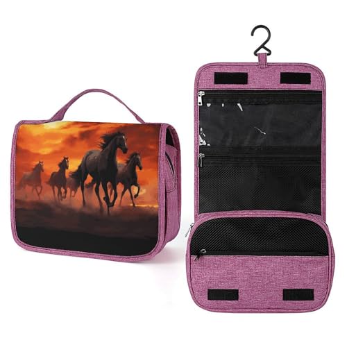 QMKFWT Kulturbeutel mit roten leuchtenden Wolken, wasserdicht, Make-up-Tasche mit Haken zum Aufhängen, Kosmetiktasche für Damen, Reiseutensilien von QMKFWT