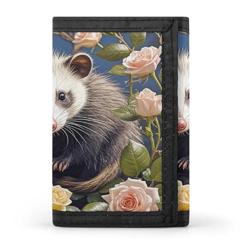 QMKFWT Opossum And Roses Casual Wallet Credit Card Holder Premium Document Organizer Case for Men And Women von QMKFWT