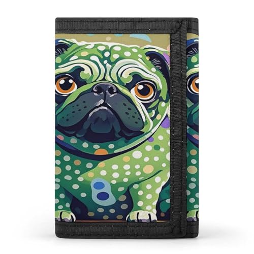 QMKFWT Pug Green Polka Dot Casual Wallet Credit Card Holder Premium Document Organizer Case for Men And Women von QMKFWT