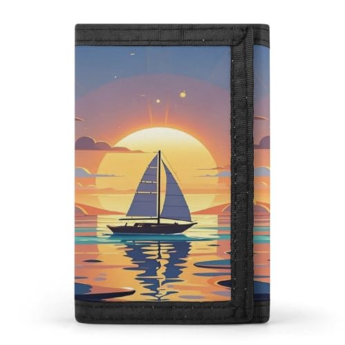 QMKFWT Sunset And Sailboat Casual Wallet Credit Card Holder Premium Document Organizer Case for Men And Women von QMKFWT