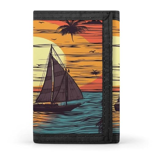 QMKFWT Sunset And Sailboat Casual Wallet Credit Card Holder Premium Document Organizer Case for Men And Women von QMKFWT