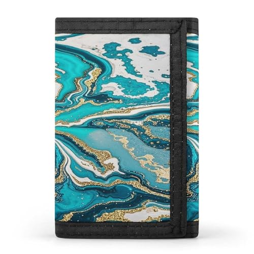 QMKFWT Türkis-Blau-Gold-Marmor-Geldbörse, Kreditkartenhalter, Premium-Dokumenten-Organizer, Etui für Damen und Herren von QMKFWT