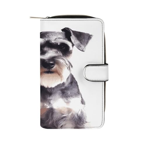 QMKFWT Well-Behaved Schnauzer Leder Geldbörse Lange Scheckbuch Geldbörsen Klassische Bifold Damen Clutch mit Ausweisfenster von QMKFWT
