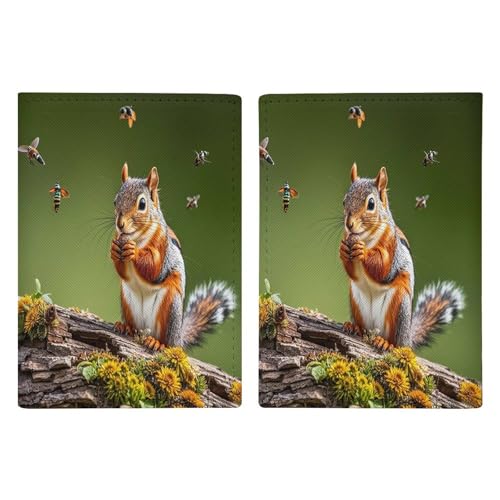 Reisepasshülle für Vögel, Eichhörnchen, Insekten, ultradünn, PU-Leder, Reisedokumenten-Organizer, kompakt, Premium-internationaler US-Pass, Schutzhülle für Damen und Herren von QMKFWT