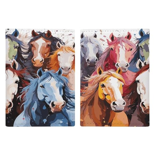 Reisepasshülle mit bunten Cartoon-Pferden, ultradünn, PU-Leder, Reisedokumenten-Organizer, kompakt, Premium-internationaler US-Pass, Schutzhülle für Damen und Herren von QMKFWT