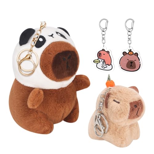 QMLING 2 Stück Capybara Schlüsselanhänger Plüschtier, Capybara Kuscheltier in Panda-Form, Schlüsselanhänger Plüsch Anhänger, Niedliche Capybara Spielzeug für Kinder Rucksack Geschenk von QMLING