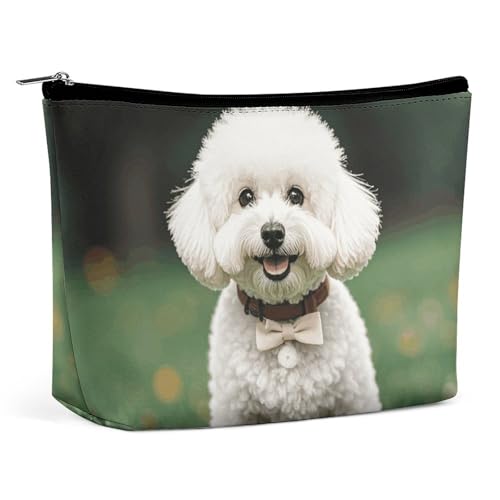 Bichon Frisé Reise-Make-up-Tasche, groß, Kulturbeutel für Damen, wasserdichte Kosmetiktasche für Geldbörse, tragbar, Make-up-Tasche, niedlicher Reißverschluss, Kosmetiktasche, lustige von QMNBTES