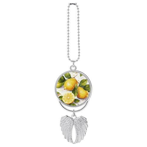 Fruits Lemon Auto-Hänge-Ornament, Auto-Anhänger für Rückspiegel für Damen und Herren, Boho, handgefertigt, Engelsflügel-Anhänger, Auto-Ornament, Rückspiegel-Hängezubehör, Silber Fruits Lemon Auto-Hänge-Ornament, Auto-Anhänger für Rückspiegel für Damen und Herren, Boho, handgefertigt, Engelsflügel-Anhänger, Auto-Ornament, Rückspiegel-Hängezubehör, Silber von QMNBTES